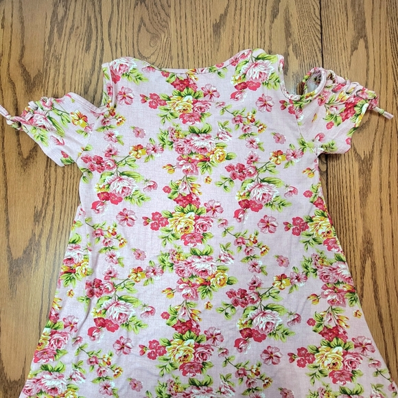 Btween Content Cold Shoulder Dress Girls Size 12 Pink Lace Up Sleeve Floral Soft - Picture 8 of 12